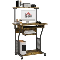 HOMCOM Multi-Storage Work Desk, with Sliding Keyboard Tray - Brown/Black(m-1)