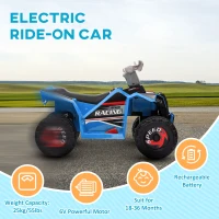 HOMCOM 6V Quad Bike with Wear-Resistant Wheels, Forward Backward Function, for Ages 18-36 Months, Blue(m-5)