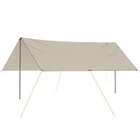Outsunny Tente tarp de camping bâche 5 x 3 m protection solaire avec 2 mâts et sac de transport multifonction kaki(m-10)