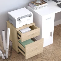 HOMCOM Two Drawer Filing Cabinet with Wheels- Oak(m-7)