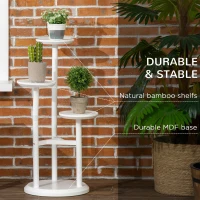 Outsunny 3-Tier Plant Stand, Plant Shelf Rack,  Bamboo Display Stand, 46x46x86cm, White(m-5)
