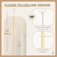 PawHut 260cm Adjustable Floor-To-Ceiling Cat Tree w/ Anti-Tipping Kit, Toy Ball(m-5)