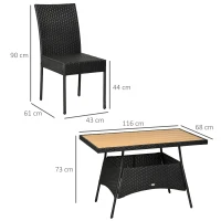 Outsunny Set da Giardino con Tavolo e 4 Sedie da Esterno in Acciaio e Rattan PE, Nero(m-3)