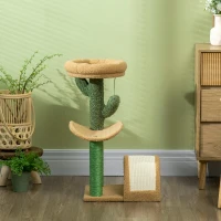 PawHut 72cm Cat Tree, with Top Bed, Curved Pad, Sisal Scratching Post - Beige & Green(m-8)