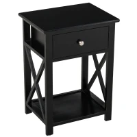 HOMCOM Table de Chevet Table d'appoint Bout de canapé Table de Nuit avec un tiroir et étagère en Bois Noire(m-9)