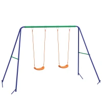 Outsunny Columpio para Niños de 3-8 Años con 2 Sillas Resistente a los Rayos UV y Soporte de Metal Carga 90 kg Multicolor(m-10)