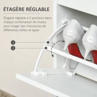 HOMCOM Armoire à Chaussures Meuble à Chaussures Rangement dim. 98L x 24l x 83H cm 4 Portes abattantes Double Niveau MDF Blanc(m-4)