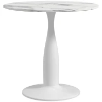 HOMCOM Small 2-Person Dining Table, Elegant Design Table with Steel Base and Non-slip Foot Pad, White and Grey(m-11)