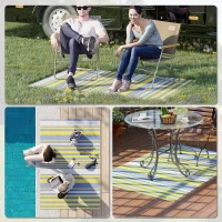 Outsunny Reversible Outdoor Rug, Waterproof Plastic Straw Mat for Backyard, Deck, RV, Picnic, Beach, Camping, 121 x 182 cm, Light Blue and Yellow(m-5)