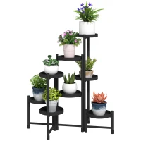 Outsunny Support plantes intérieur en acier 8 niveaux étagère à plantes structure triangulaire pliable 75 x 49 x 82 cm noir(m-1)