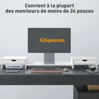 HOMCOM Rehausseur écran PC bureau support d'écran d'ordinateur de 60-116 cm avec 2 tiroirs, longueur et angle réglables(m-7)