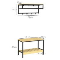 HOMCOM Recibidor Moderno con Perchero de Pared y Banco Zapatero Muebles de Entrada con 4 Ganchos 1 Barra y 1 Estante Roble(m-3)
