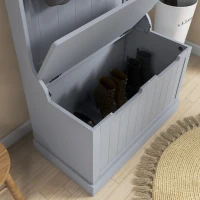 HOMCOM Mobile Appendiabiti 3 in 1 con 4 Ganci e Panca Contenitore, in Legno, 71.5x39.5x170 cm, Grigio(m-8)