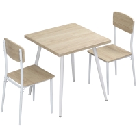 HOMCOM Ensemble table à manger carrée 3 pièces avec 2 chaises cuisine salle à manger plateau MDF châssis métal blanc