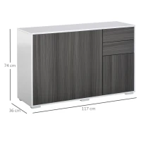 HOMCOM Buffet meuble de rangement 2 tiroirs coulissants 3 portes étagère réglable panneaux de particules 117 x 36 x 74 cm gris(m-3)