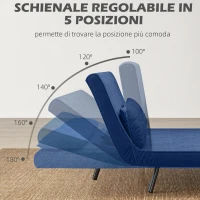 HOMCOM Divano Letto 3 in 1 in Tessuto Effetto Velluto con Schienale Regolabile e 2 Cuscini, 102x73x81 cm, Blu(m-5)