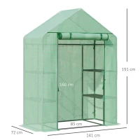 Outsunny Walk In Greenhouse with Shelves, Portable Gardening Plant Grow House for Outdoor with 2 Tier Shelf, Roll-Up Zippered Door, PE Cover, 141 x 72 x 191cm, Green(m-3)