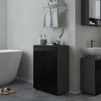 kleankin Mobiletto Bagno 2 Ante in Legno con 3 Ripiani e Chiusura Ammortizzata, 60x30x82cm, Nero(m-7)