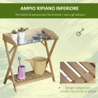 Outsunny Tavolo da Giardinaggio in Legno con Piano in Metallo Antiruggine e Ripiano Portaoggetti, 80x40x84cm(m-6)