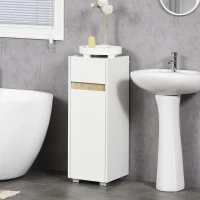 kleankin Mobiletto Bagno con Cassetto e Armadietto con Mensola Regolabile in Legno 30x33x88cm, Bianco(m-2)