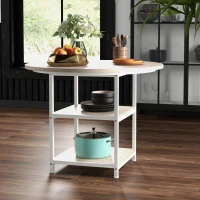 HOMCOM Tavolo da Pranzo per 4-6 Persone con 2 Ripiani Integrati, in Acciaio e MDF, Ø100x76 cm, Bianco e Rovere(m-7)
