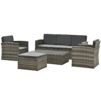 Outsunny Rattan Garden Furniture Outdoor Patio 5 Piece Wicker Weave Sofa Set with Storage,  Cushioned, 3-Seater Sofa + 2 Single Chairs + Foot Stool + Coffee Table(m-12)