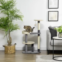 PawHut Albero Tiragraffi per Gatti a 3 Livelli con Pali in Sisal e Altezza 105cm, Grigio(m-9)