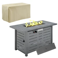Outsunny Propane Gas Fire Pit Table, 50000BTU Smokeless Firepit Outdoor Patio Heater with Protective Cover, Lava Rocks and Lid, 107cm x 51cm x 63cm, Silver Grey(m-1)