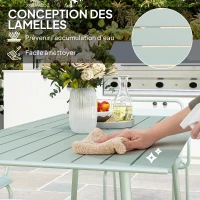 Outsunny Salon de jardin ensemble salle à manger de jardin 7 pièces avec 1 table et 6 chaises empilables en acier vert clair(m-6)
