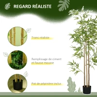 HOMCOM Plante artificielle Bambou arbre artificiel hauteur 180 cm avec pot, décoration interieur, très réaliste(m-5)