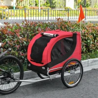 PawHut Steel Dog Bike Trailer Pet Cart Carrier for Bicycle Kit Water Resistant with Hitch Coupler Travel Black and Red(m-10)