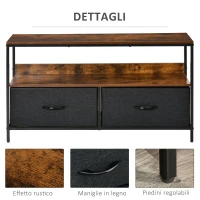 HOMCOM Mobile Porta TV da 47" con Cassetti Pieghevoli in Tessuto e Mensola, Mobiletto TV in Metallo e MDF, 98x29x56cm, Marrone Rustico(m-6)