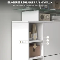 HOMCOM Meuble à chaussures avec 2 tiroirs rabattables 12 paires, plateau en verre et étagères réglables, 89 x 25 x 92 cm, blanc(m-6)