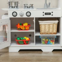 AIYAPLAY Cocina de Madera Infantil con Fogón Grifo Fregadero Microondas Reloj Máquina de Hielo y Accesorios de Cocina Blanco(m-8)