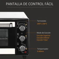 HOMCOM Horno Portátil 16L 1400W con 3 Modos de Calor Temporizador Bandeja de Horneado y Rejilla 44x32x28,1 cm Blanco y Negro(m-4)