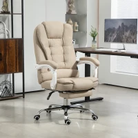 Vinsetto Fauteuil de bureau manager chaise pour ordinateur avec repose-pied dossier inclinable accoudoirs rembourrés en lin beige(m-2)