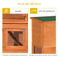 PawHut Cage à lapin poulailler clapier en bois de pin de grande taille avec 2 étages râtelier à foin toit ouvrant dim.120L x 48l x100H cm(m-7)
