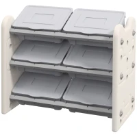 AIYAPLAY 3 Tier Kids Toy Storage Units with 6 Storage Boxes, 76 x 37 x 60cm, Grey(m-11)