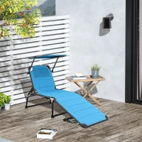 Outsunny Bain de soleil transat pliable grand confort dossier pare-soleil réglables multi-positions aluminium textilène bleu(m-2)