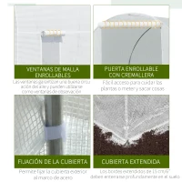 Outsunny Invernadero de Túnel con Puerta Enrollable y 6 Ventanas para Cultivo Plantas Verduras 445x200x200 cm Blanco(m-4)