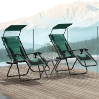 Outsunny Zero Gravity Lounger Chair Set of 2, Folding Reclining Patio Chair with Shade Cover, Padded Seat, Cup Holder, Soft Cushion and Headrest for Poolside, Camping, Green(m-2)
