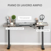 Vinsetto Scrivania Sollevabile a 4 Altezze con Regolazione Elettrica, Sistema Anticollisione, 140x70x72-116cm, Metallo Nero e Teak(m-7)