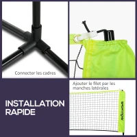 SPORTNOW Filet de badminton, filet portable, hauteur ajustable 107-155 cm, avec sac de transport, cadre métallique, noir, jaune(m-6)