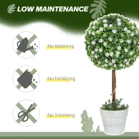 HOMCOM Set of 2 Decorative Artificial Plants, Ball Topiary Tree with Rose Flower in Pot, Fake Plants for Home Indoor Outdoor Decor, 60cm, White(m-5)