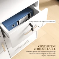 HOMCOM Caisson bureau meuble de rangement verrouillable avec 3 tiroirs et étagère réglable, roulettes, 40 x 60 x 56 cm, blanc(m-5)