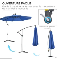 Outsunny Parasol déporté octogonal inclinable rabattable diamètre 3 m parasol de jardin avec pied en croix bleu(m-4)