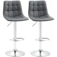 HOMCOM Adjustable Bar Stools Set of 2, Swivel PU Leather Upholstered Barstools with Tufted Seat and Back, Breakfast Bar Chairs for Kitchen Counter, Grey(m-10)