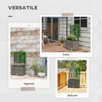 Outsunny Fioriera con Grigliato per Rampicanti con 2 Vasi in Acciaio e Rattan PE, 57x30x107cm, Grigio(m-4)