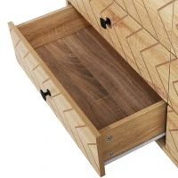 HOMCOM Commode 6 tiroirs meubles de rangement motifs chevrons - métal noir panneaux particules MDF aspect bois clair - dim. 120L x 39,5l x 71H cm(m-7)