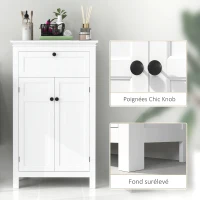 HOMCOM Meuble de salle de bain avec tiroir et étagères réglables, armoire de rangement sur pied, hauteur 102,5 cm, blanc(m-8)